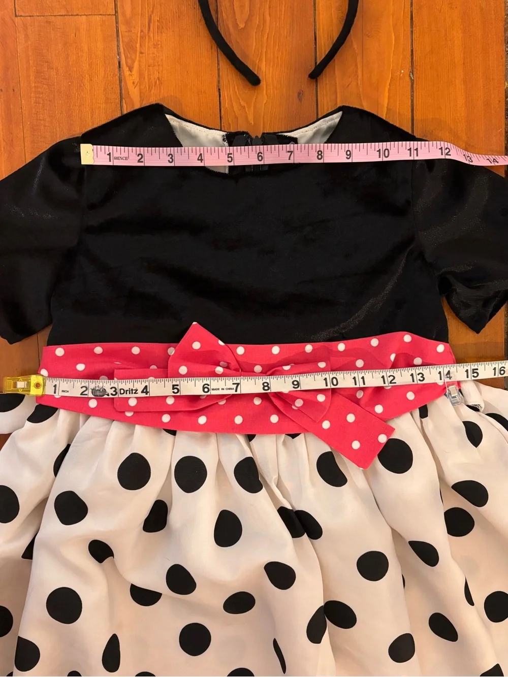 Minnie Mouse Inspired Polka Dot Dress Costume w/ Ears Pink Bow approx size 8-10